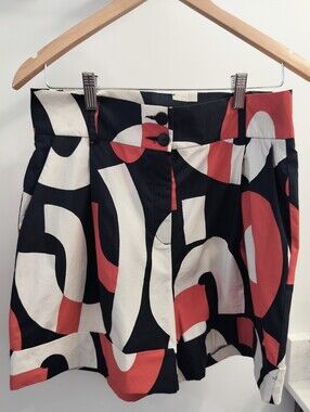 Bialcon Women's 10/12 EU 42 Poland Abstract Graphic Cotton Shorts Blue Red White